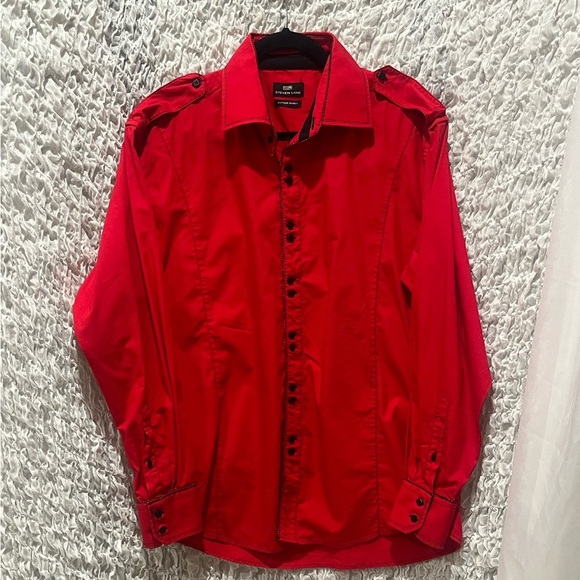 STEVEN LAND FITTED COTTON RED SHIRT MENS BOLD, STATEMENT, CASUAL WEAR SIZE XL. - Picture 1 of 10